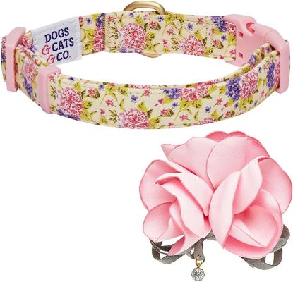 Show full view: Dogs & Cats & Co. Red Flower AccessoryFloral Design Polyester Dog Collar, Beige & Pink, Small: 16-in neck, 5/8-in wide slide 5 of 8
