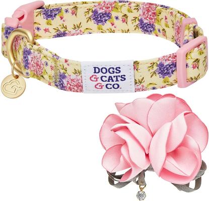 Show full view: Dogs & Cats & Co. Red Flower AccessoryFloral Design Polyester Dog Collar, Beige & Pink, Small: 16-in neck, 5/8-in wide slide 4 of 8