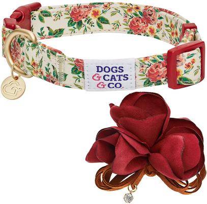 Show full view: Dogs & Cats & Co. Red Flower AccessoryFloral Design Polyester Dog Collar, Beige & Red, Medium: 20-in neck, 3/4-in wide slide 4 of 8