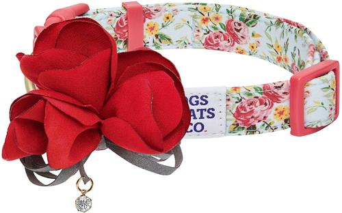 Show full view: Dogs & Cats & Co. Red Flower AccessoryFloral Design Polyester Dog Collar, Turquoise, Large: 26-in neck, 1-in wide slide 1 of 8