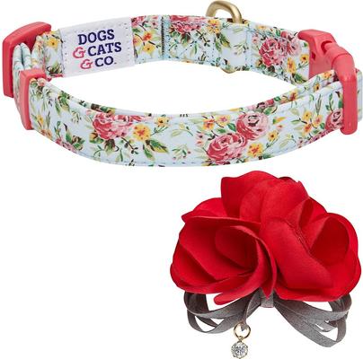 Show full view: Dogs & Cats & Co. Red Flower AccessoryFloral Design Polyester Dog Collar, Turquoise, Small: 16-in neck, 5/8-in wide slide 6 of 9