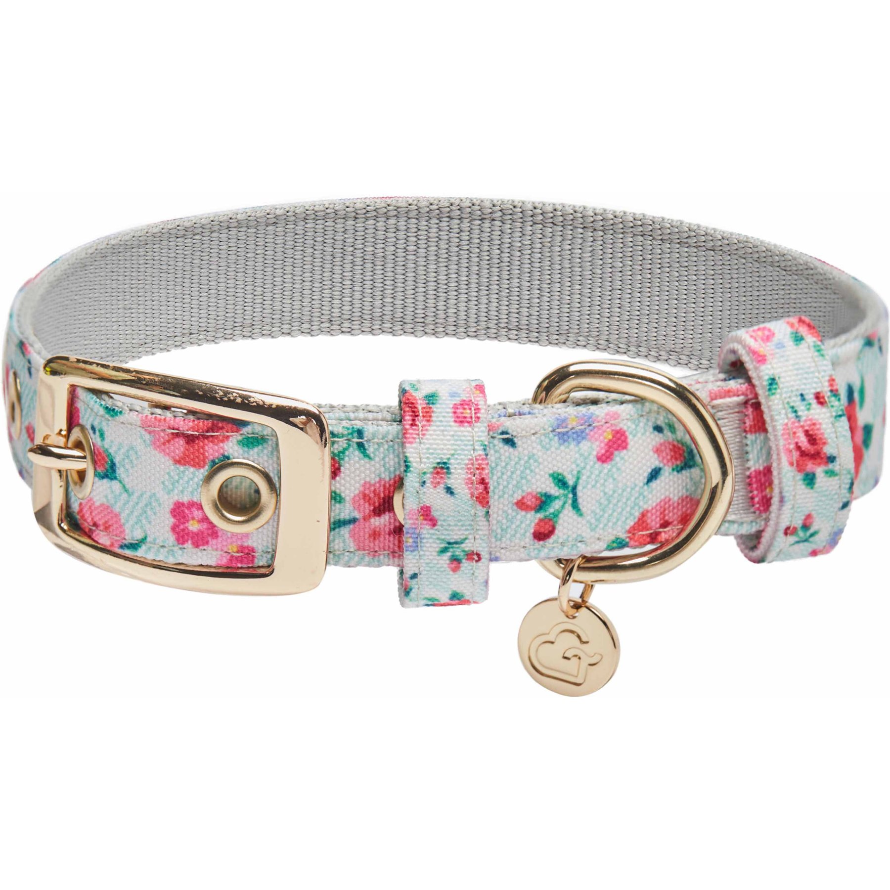Dogs & Cats & Co. Rose Flower Polyester Dog Collar, Ashy Beige, Medium: 16.5-in neck, 3/4-in wide