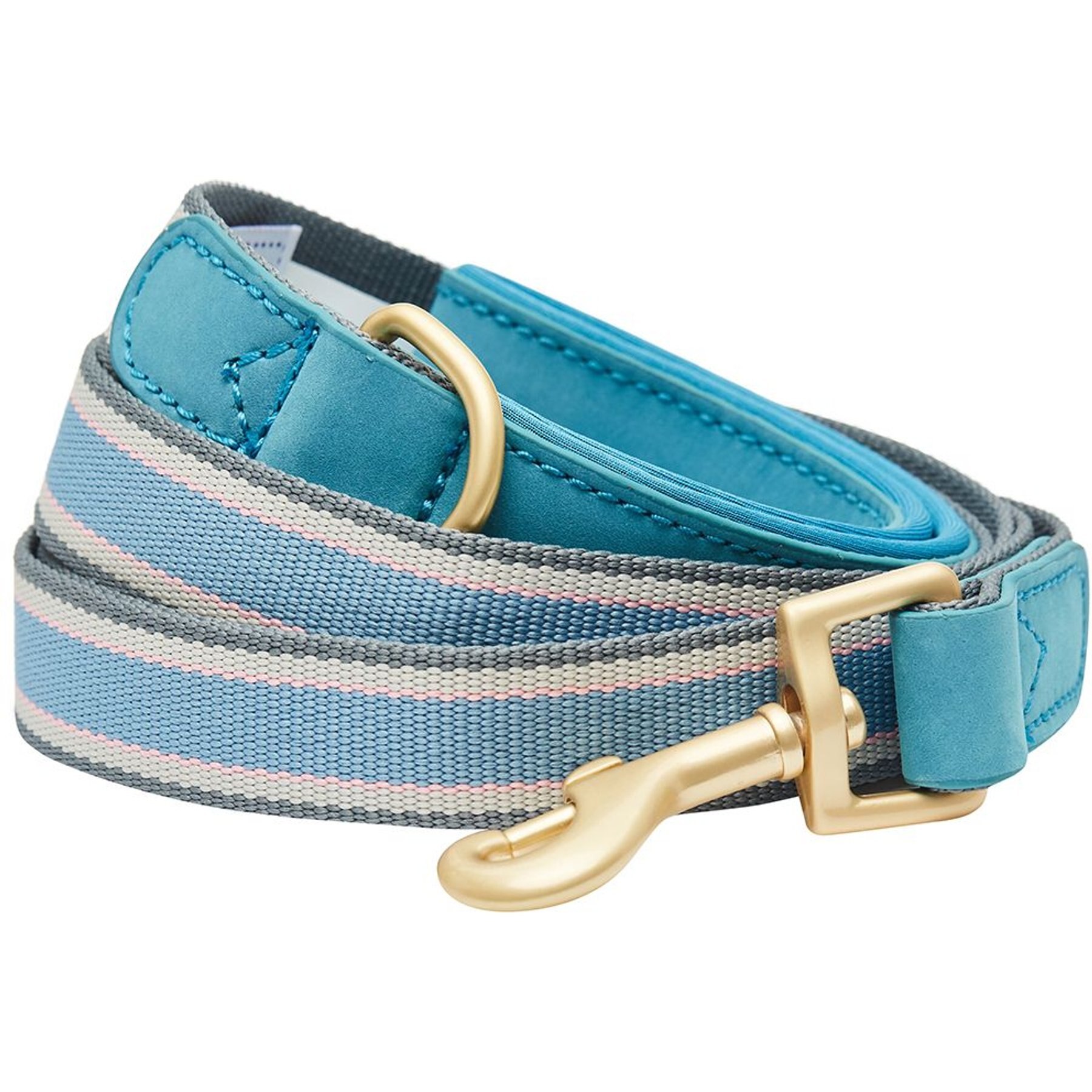 Dogs & Cats & Co. Tricolor Striped Suede Leather & Polyester Dog Leash, Light Blue, Medium: 6-ft long, 3/4-in wide