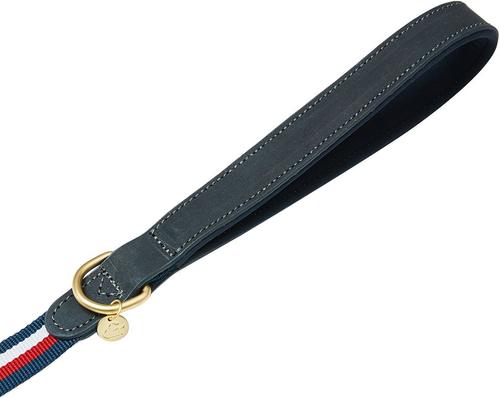 Show full view: Dogs & Cats & Co. Tricolor Striped Suede Leather & Polyester Dog Leash, Navy Blue, Large: 6-ft long, 1-in wide slide 2 of 4