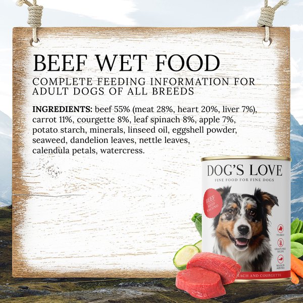 Show full view: Dog's Love Super Premium Natural Single Protein Limited Ingredient Adult Classic Beef Canned Dog Food, 14.1-oz can, 6 count slide 6 of 10