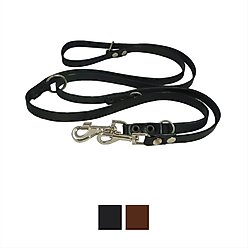 Dogs My Love 6 Way European Multifunctional Leather Dog Leash, Black, 8-ft long, 3/4-in wide