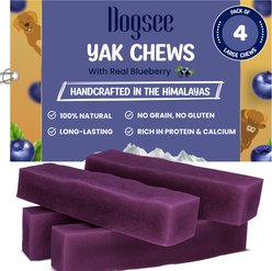 Dogsee Blueberry Flavor Himalayan Yak Cheese Dental Dog Chews, 1-lb bag, 4 count