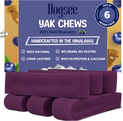 Dogsee Blueberry Flavor Himalayan Yak Cheese Dental Dog Chews, 1-lb bag, 6 count