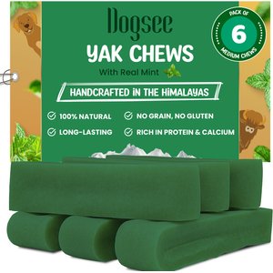 Dogsee Himalayan Yak Cheese Mint Flavor Medium Natural Dog Chews, 6 count