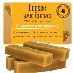 Dogsee Himalayan Yak Cheese with Turmeric/Curcumin Dog Chew Treats, Medium, 4 count