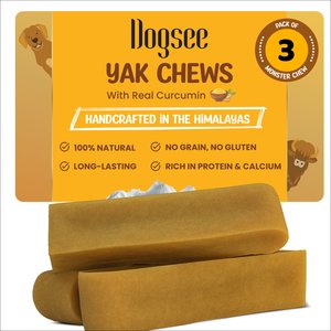 Dogsee Himalayan Yak Cheese with Turmeric/Curcumin Dog Chew Treats, Monster, 3 count