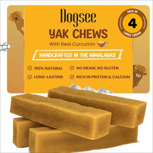 Dogsee Himalayan Yak Cheese with Turmeric Large Natural Dog Chews, 4 count