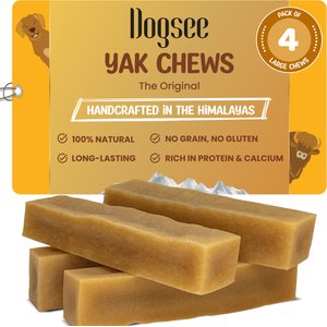 Dogsee Original Himalayan Yak Cheese Large Natural Dog Chews, 4 count