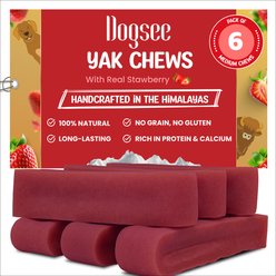 Dogsee Strawberry Flavor Yak Dog Chews, 1-lb bag, 6 count