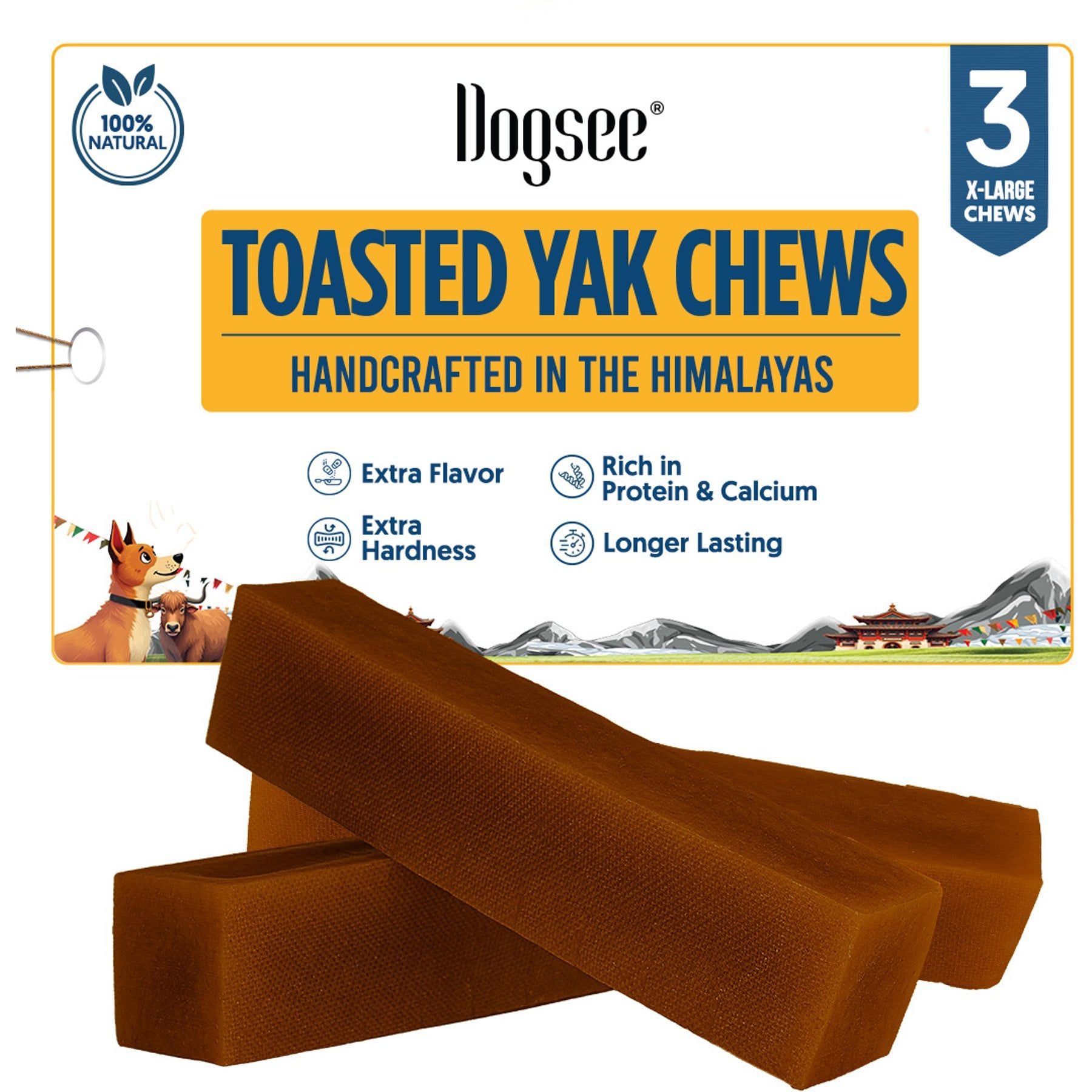 Dogsee Toasted Himalayan Yak Cheese X-Large Natural Dog Chews, 3 count