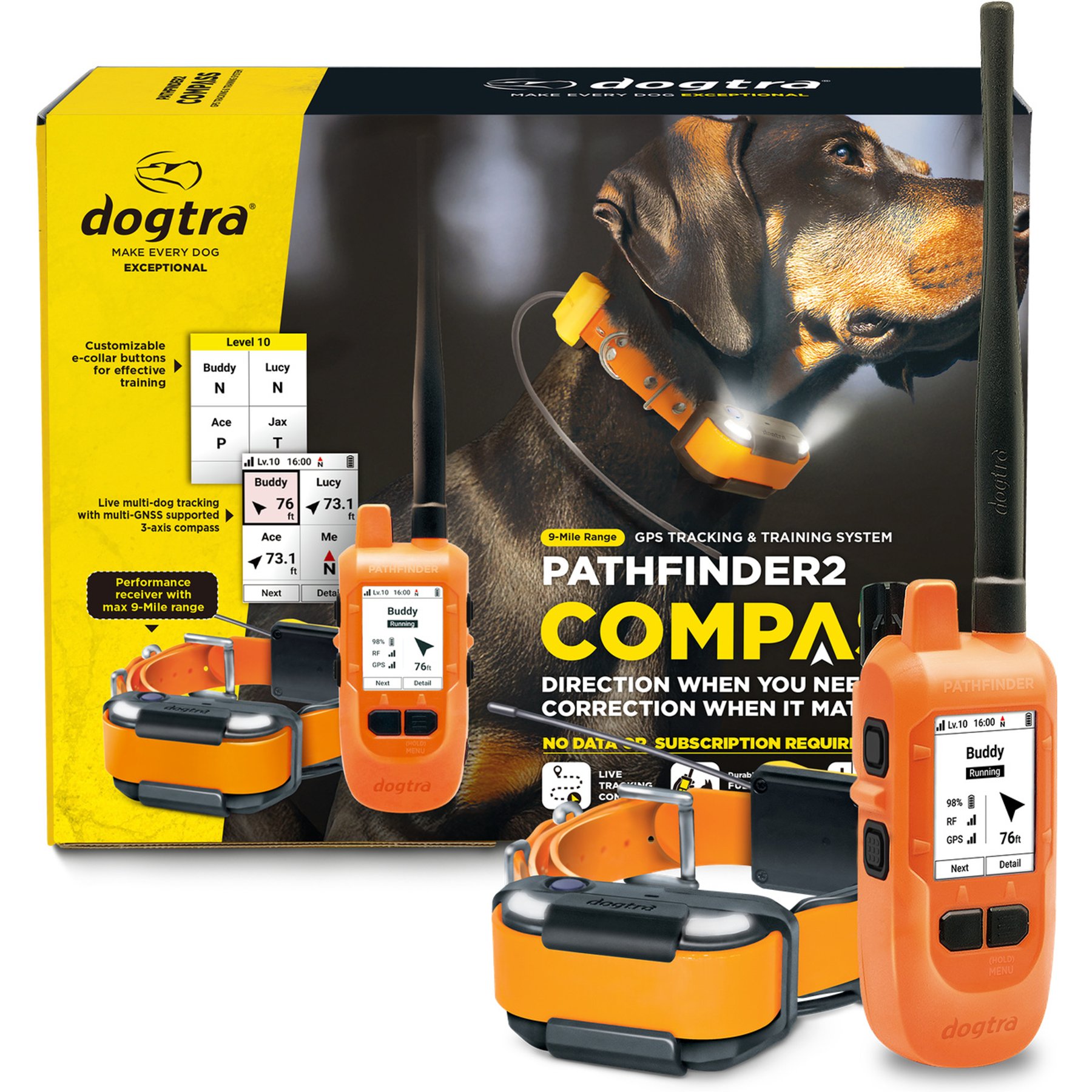 Dogtra Pathfinder2 Compass Waterproof GPS & Activity Tracker Dog Collar, Orange, 12.5 to 28-in neck, 1-in wide