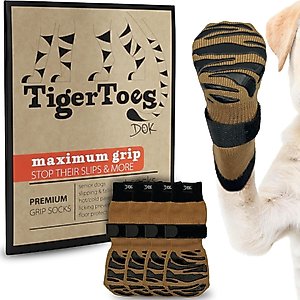 DOK TigerToes Anti-Slip Senior Dog Socks, Caramel, XX-Small