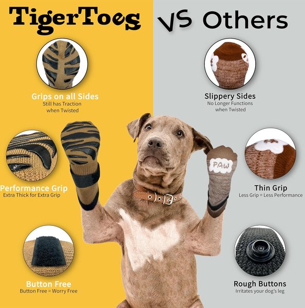 Show full view: DOK TigerToes Anti-Slip Senior Dog Socks, Caramel, XX-Small slide 3 of 10
