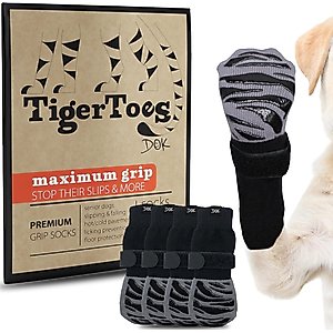 DOK TigerToes Anti-Slip Senior Dog Socks, Grey, Medium