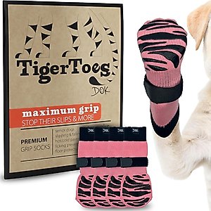 DOK TigerToes Anti-Slip Senior Dog Socks, Pink, X-Large