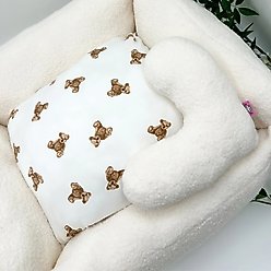 Dolly Pet Fuzzy Bear Den Dog Bed with Removable Cover, White/Brown, Large
