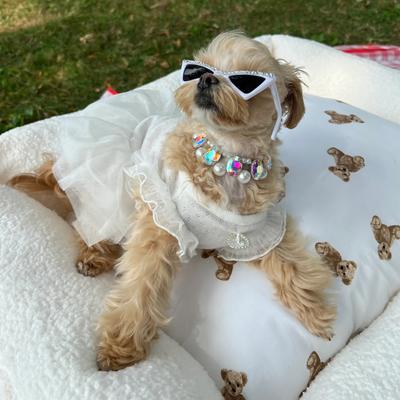 Show full view: Dolly Pet Fuzzy Bear Den Dog Bed with Removable Cover, White/Brown, Large slide 4 of 6