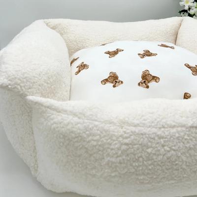 Show full view: Dolly Pet Fuzzy Bear Den Dog Bed with Removable Cover, White/Brown, Medium slide 2 of 6