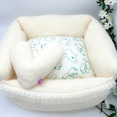 Show full view: Dolly Pet Lace Haven Fuzzy Bear Den Dog Bed with Removable Cover, Yellow/Green, Large slide 2 of 6
