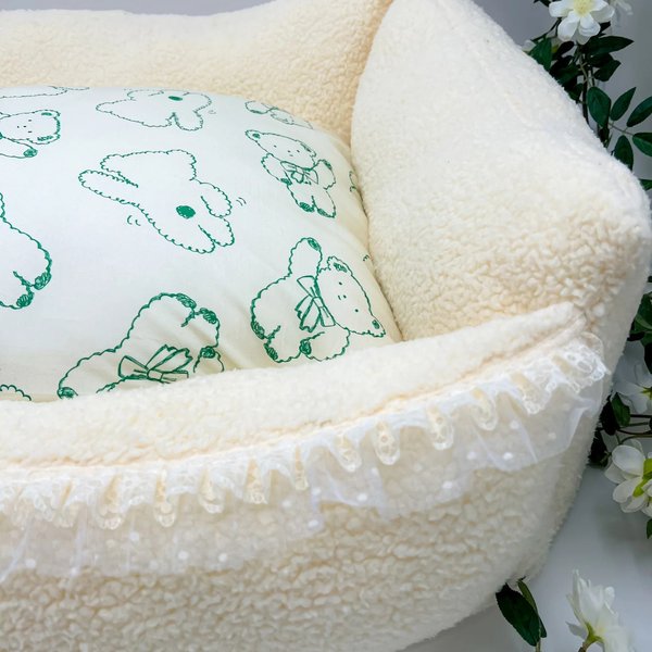Show full view: Dolly Pet Lace Haven Fuzzy Bear Den Dog Bed with Removable Cover, Yellow/Green, Medium slide 1 of 6