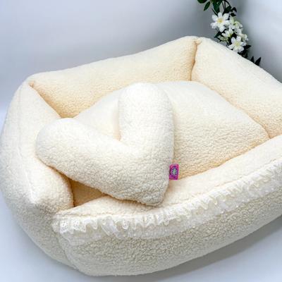 Show full view: Dolly Pet Lace Haven Fuzzy Bear Den Dog Bed with Removable Cover, Yellow/Green, Medium slide 3 of 6