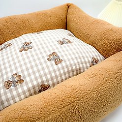 Dolly Pet Teddy Bear Fuzzy Den Dog Bed with Removable Cover, Brown/White, Large