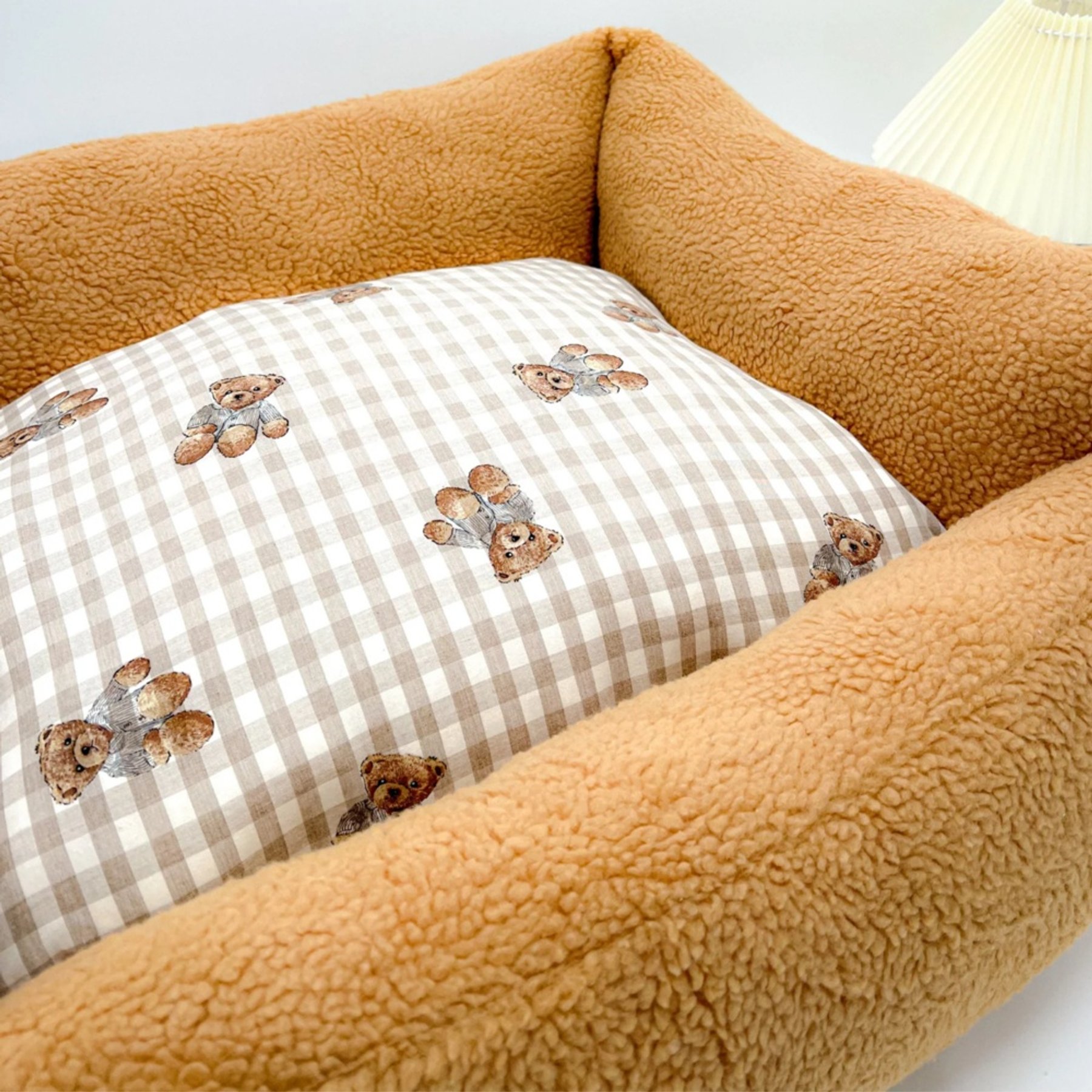 Dolly Pet Teddy Bear Fuzzy Den Dog Bed with Removable Cover, Brown/White, Large
