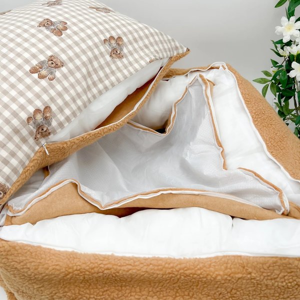 Dolly Pet Teddy Bear Fuzzy Den Dog Bed with Removable Cover, Brown/White
