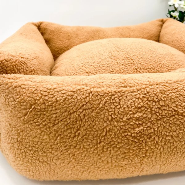 Dolly Pet Teddy Bear Fuzzy Den Dog Bed with Removable Cover, Brown/White