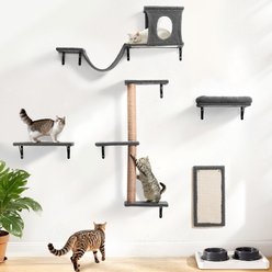 DOMIPET 5-in-1 Wall-mounted Furniture Wood Modern Cat Wall Shelves, Dark Gray
