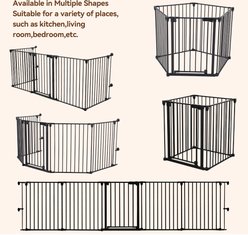 DOMIPET 5 Panel Metal Fireplace Fence Pressure Mounted Dog Gate, 128-in, Black slide 2 of 8