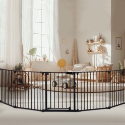 DOMIPET 5 Panel Metal Fireplace Fence Pressure Mounted Dog Gate, 128-in, Black slide 1 of 8