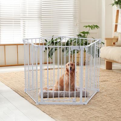Show full view: DOMIPET 5 Panel Metal Fireplace Fence Pressure Mounted Dog Gate, 128-in, White slide 2 of 8