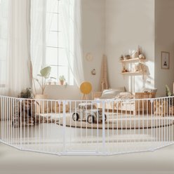 DOMIPET 5 Panel Metal Fireplace Fence Pressure Mounted Dog Gate, 128-in, White