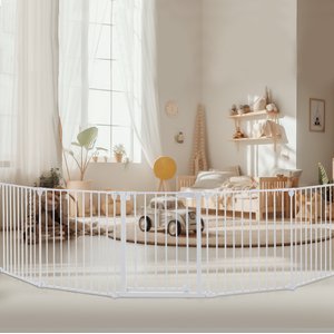 DOMIPET 5 Panel Metal Fireplace Fence Pressure Mounted Dog Gate, 128-in, White
