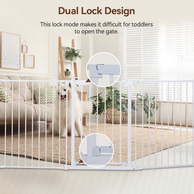 Show full view: DOMIPET 5 Panel Metal Fireplace Fence Pressure Mounted Dog Gate, 128-in, White slide 6 of 8