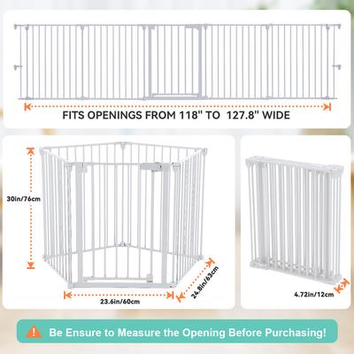 Show full view: DOMIPET 5 Panel Metal Fireplace Fence Pressure Mounted Dog Gate, 128-in, White slide 7 of 8