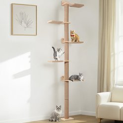 DOMIPET 5-Tier Space-Saving Climbing Tower Cat Wall Shelves with Scratching Posts, Wood