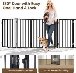 DOMIPET 6-Panel Indoor & Outdoor Use Foldable Metal Free Standing Dog Gate with Door, 32 x 120-in, Black slide 2 of 9