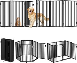 DOMIPET 6-Panel Indoor & Outdoor Use Foldable Metal Free Standing Dog Gate with Door, 32 x 120-in, Black