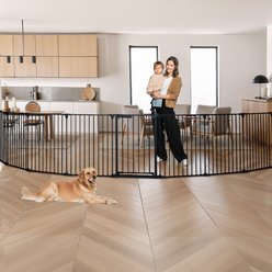 DOMIPET 8 Panel Metal Fence Pressure Mounted Dog Gate, 198-in, Black