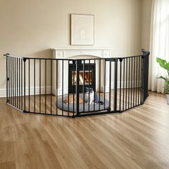 DOMIPET Auto Close 6 Panel Metal Pressure Mounted Dog Gate with Door, 150-in, Black