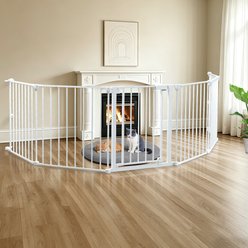 DOMIPET Auto Close 6 Panel Metal Pressure Mounted Dog Gate with Door, 150-in, White slide 1 of 9