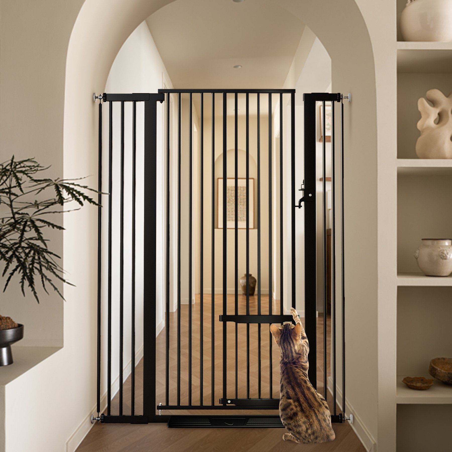 DOMIPET Doorway Stairs Pressure Mounted Dog Gate, Black, 40.6 x 55.1-in