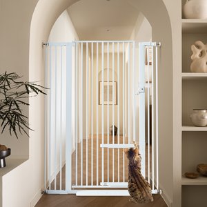 DOMIPET Doorway Stairs Pressure Mounted Dog Gate, White, 40.6 x 55.1-in